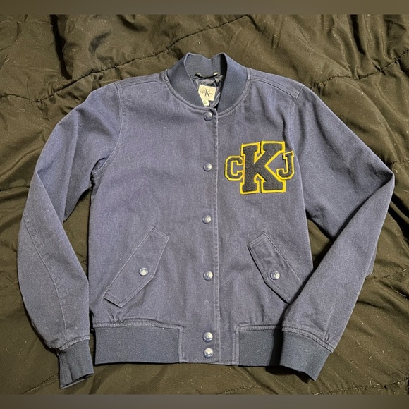 Calvin Klein Jeans Women's "CKJ" Jean Varsity Jacket X-Small, Ink Stone - Picture 6 of 7